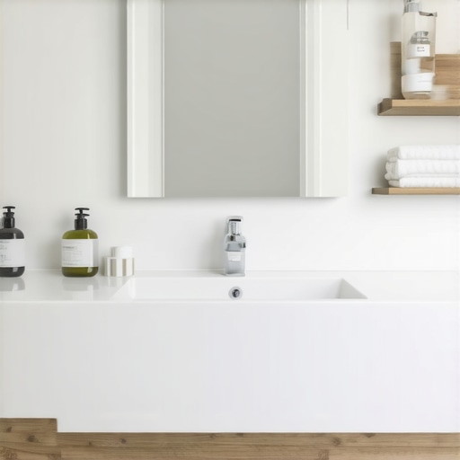 Modern bathroom with organized floating vanity and smart storage