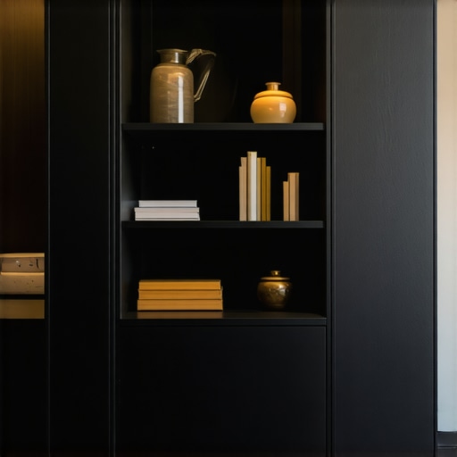 A modern built-in storage unit with smart features and sleek design elements