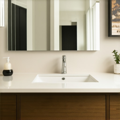 Modern custom vanity with integrated storage in a bathroom