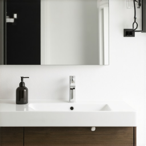 Contemporary bathroom featuring a custom built-in vanity with smart storage