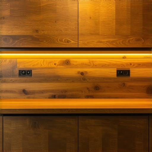 Modern built-in cabinet made from reclaimed wood with integrated lighting and hardware