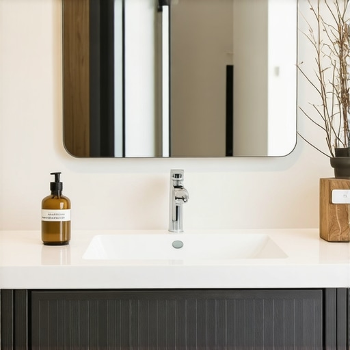 Luxurious modern bathroom vanity with integrated lighting and smart technology