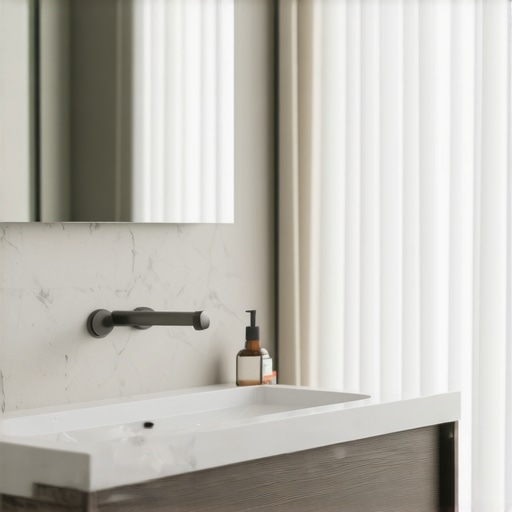 Elegant bathroom vanity featuring custom built-in storage and sleek design