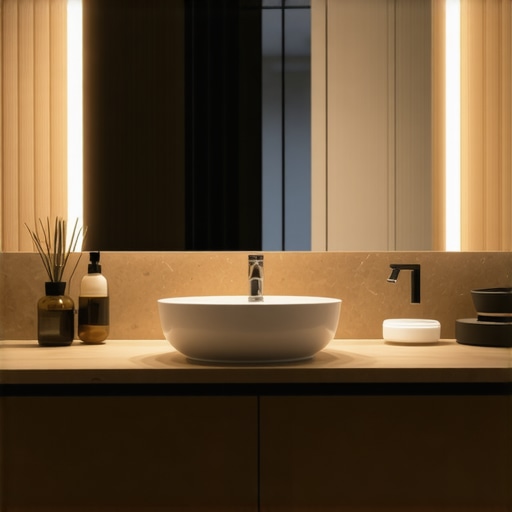 Contemporary bathroom vanity with integrated lighting and touchless faucet