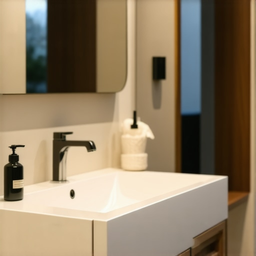 Luxury bathroom vanity with water-resistant materials and smart technology
