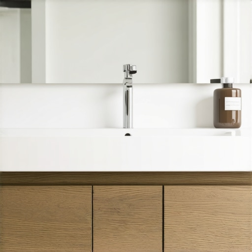 A sleek bathroom vanity with neatly arranged drawers and stylish hardware