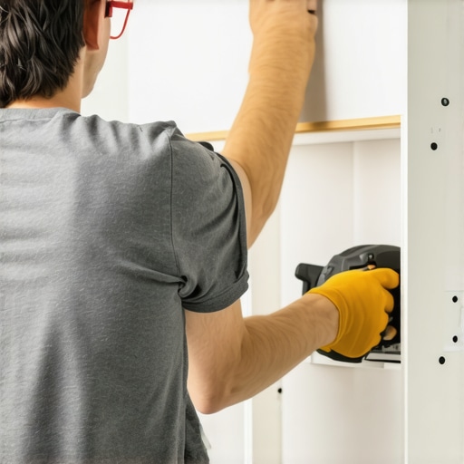 Expert Installing Built-in Storage with Proper Wall Support Technician anchoring wall-mounted storage into studs with level tool