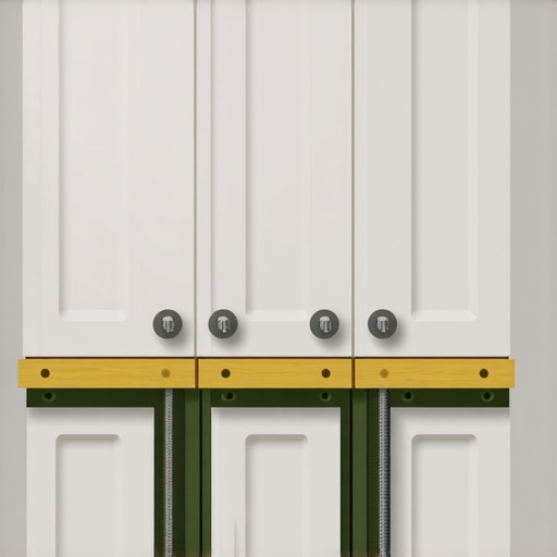 Reinforced wall for heavy cabinetry installation Wall with visible studs and reinforcement for secure heavy cabinet mounting.