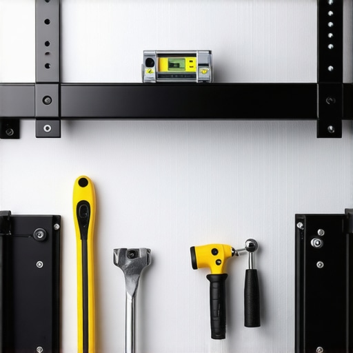 Close-up of a heavy-duty steel garage rack being installed with tools and level