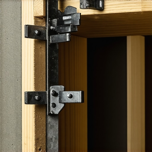 Reinforced steel brackets and wall studs anchoring a heavy bathroom vanity.