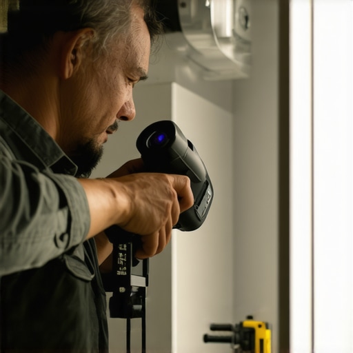 Thermal Inspection of Bathroom Vanities A technician using a thermal camera to detect heat spots in a bathroom vanity for maintenance