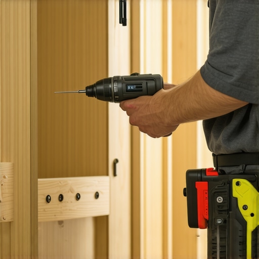 Handyman inspecting custom cabinetry with tools and moisture meter