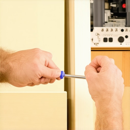 Hands fine-tuning under-mount drawer slides with a screwdriver