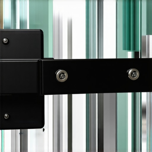 Close-up view of steel angle bracket fixed onto metal stud with screws for mirror support.