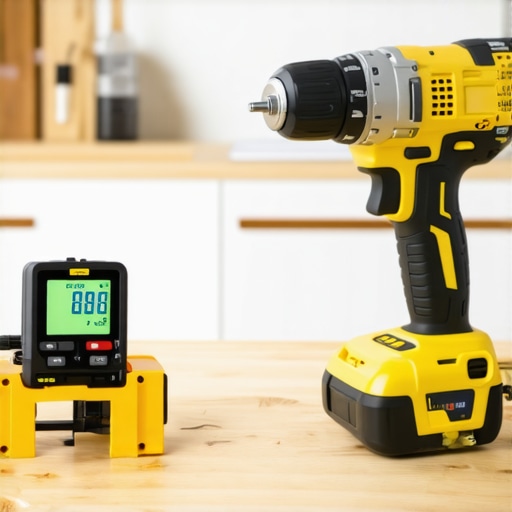 Essential maintenance tools for cabinetry Digital level and cordless drill used for cabinet maintenance