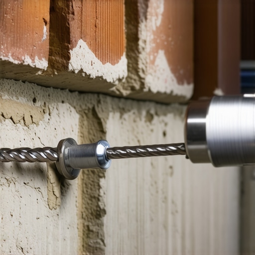 Details of masonry anchors installed into brick wall with drill