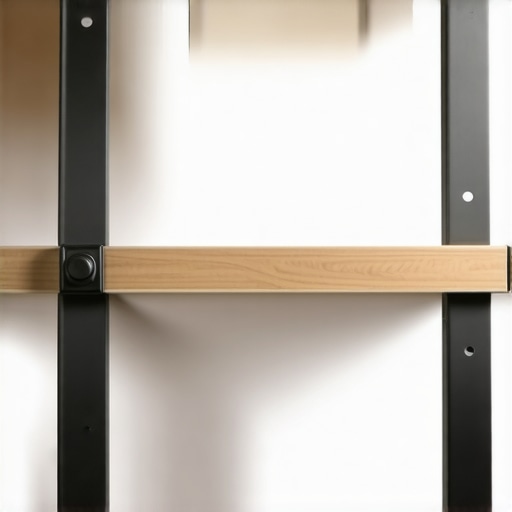 Close-up of steel brackets reinforcing home built-in shelves