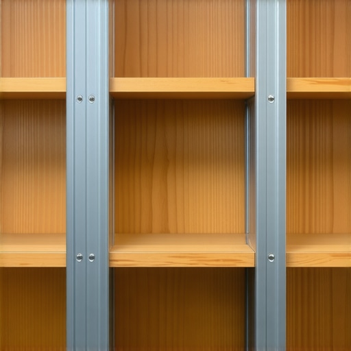 A detailed view of steel braces installed inside a bookshelf supporting heavy books.