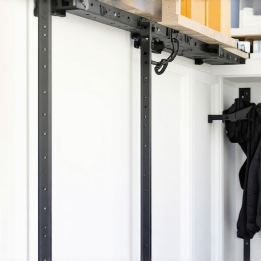 Close-up image showing steel braces and wall anchors securing a closet rack
