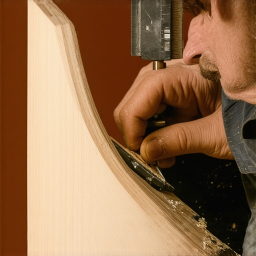 Close-up of a contour gauge shaping a wall profile for cabinetry fitting.