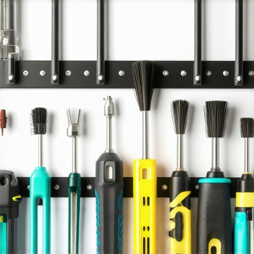 Essential Maintenance Tools for Built-Ins Organized tools including drills, levels, and brushes ready for maintenance tasks