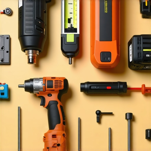 A set of professional-grade tools laid out on a workbench for home installations and repairs.