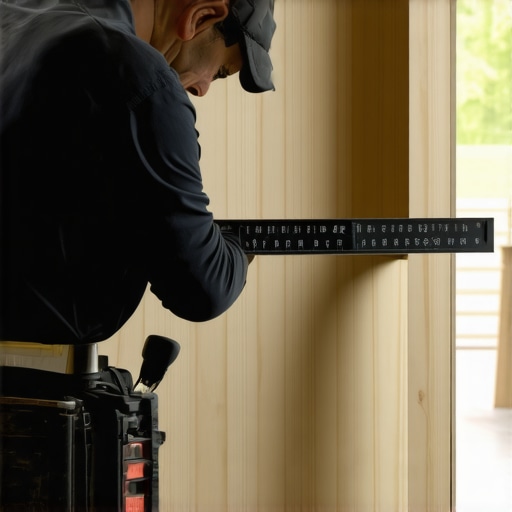 Person measuring plywood sheet to support bathroom vanity