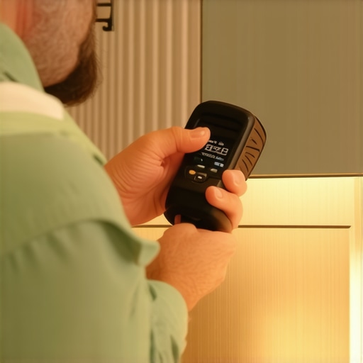 Precision tools for vanity maintenance Homeowner checking level and moisture levels on bathroom vanity with digital tools