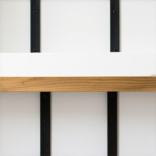 Steel brackets and wall anchors supporting heavy shelves in a modern kitchen