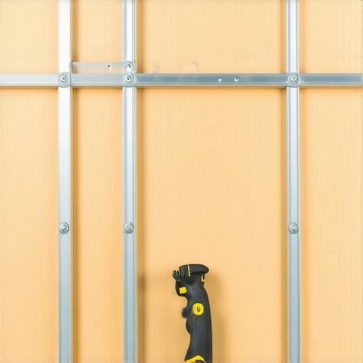 Mounting plywood support frame to metal studs in bathroom wall for vanity installation.