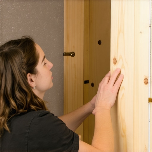 Person securing plywood to metal studs behind drywall for heavy vanity mounting