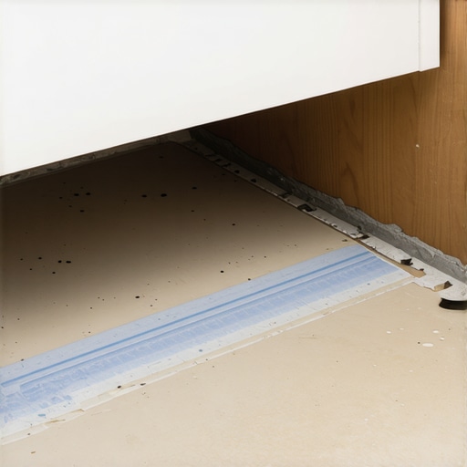 Person applying sealant and waterproof membrane under bathroom vanity for enhanced water resistance.