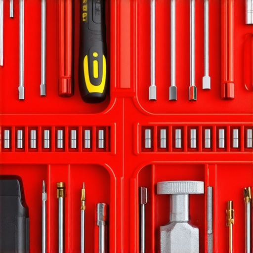 A well-organized toolbox filled with tools like screwdrivers, drills, and steel brackets suitable for supporting built-in storage units