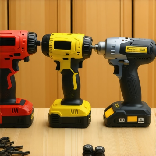Impact driver, laser level, and torque wrench for furniture upkeep in a workshop setting.