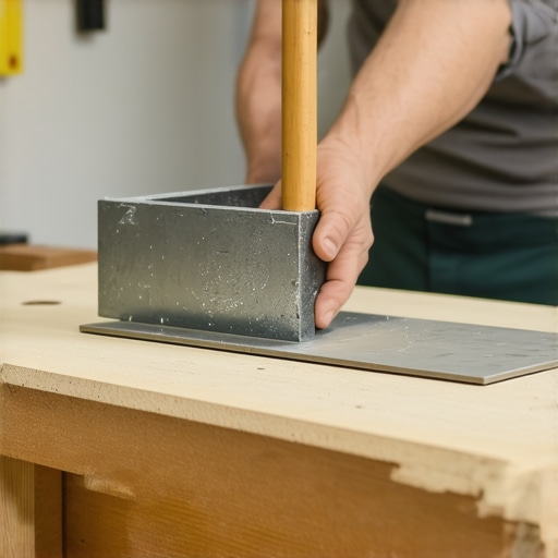 Maintenance Tools for Built-Ins Person using a moisture meter and screwdriver on steel supports in a bathroom vanity