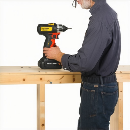 A craftsman in a workshop adjusting built-in furniture with a digital level and drill.