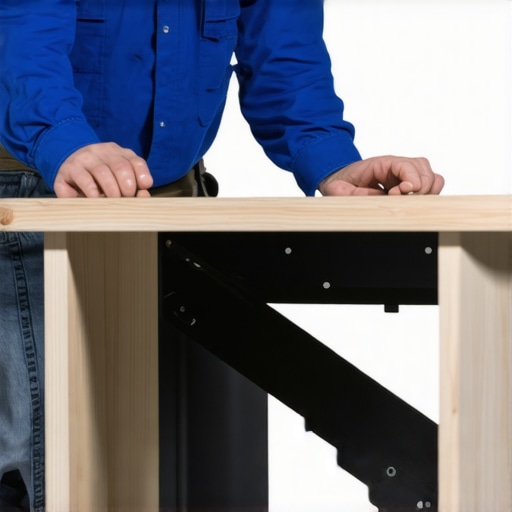 Installing a steel support bracket under a sagging desk to prevent further sagging.