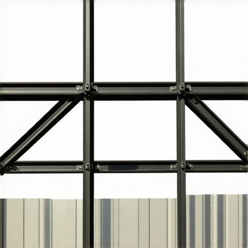Close-up of steel gusset brackets being attached to ceiling joists for reinforcement.
