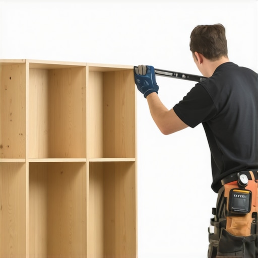 Close-up of brackets being installed on a tall bookcase for stability
