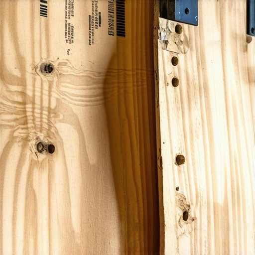 Close-up of plywood sheets being screwed into wall studs for bathroom tiling support
