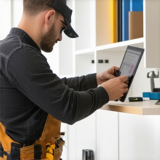 Tools for Long-Term Built-In Maintenance Handyman examining built-in cabinets with moisture meter and screwdriver