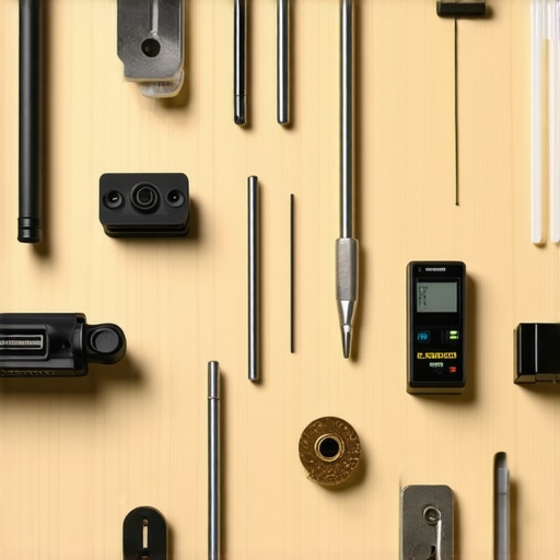 Tools for Vanities and Built-ins Maintenance Workshop tools including laser levels, steel brackets, and moisture detectors used for maintaining vanities and built-in storage