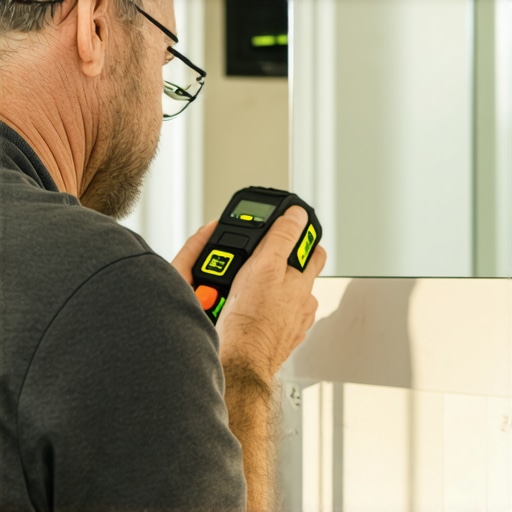 Homeowner measuring vanity level with a digital laser level tool