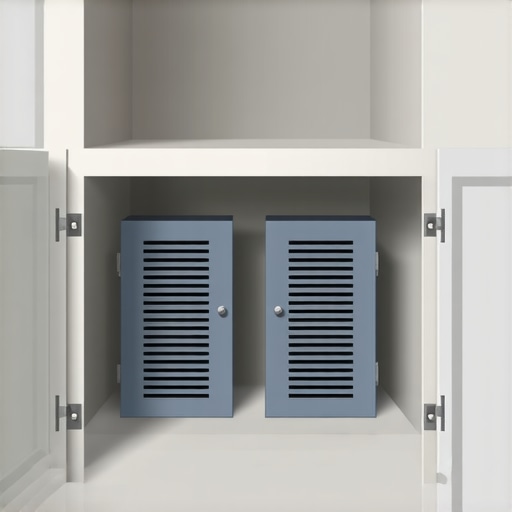Detailed illustration of built-in cabinets showing strategic placement of vents to improve air circulation and reduce moisture buildup.
