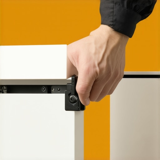 A close up view of the height adjustment mechanism on a vanity drawer slide.