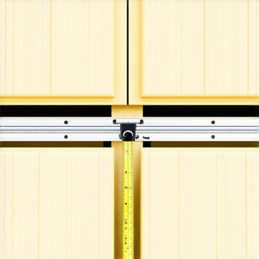 Close-up of a tape measure measuring the width between metal pantry drawer slides for alignment.