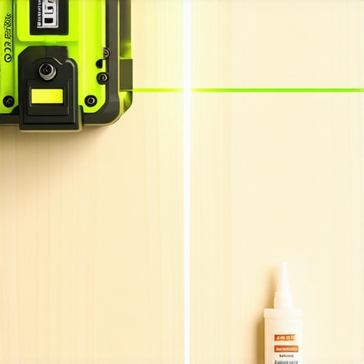 Green laser level and structural screws used for securing a floating bathroom vanity