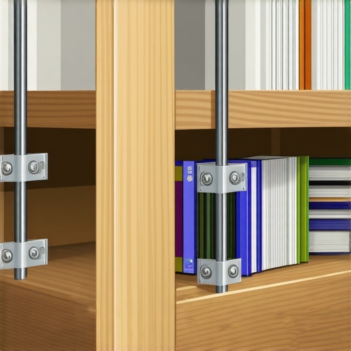 Diagram showing internal steel bracket and structural screws securing a heavy-duty floating shelf to wall studs.