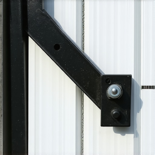 Close-up of a steel bracket being bolted to a wall stud for a garage workbench.