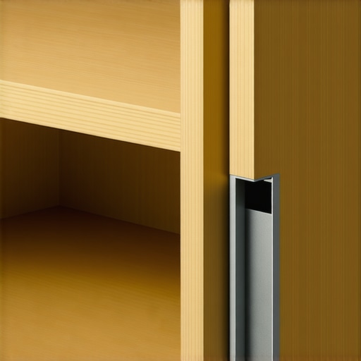 Close-up of internal steel stiffener inside a wooden shelf to prevent sagging.